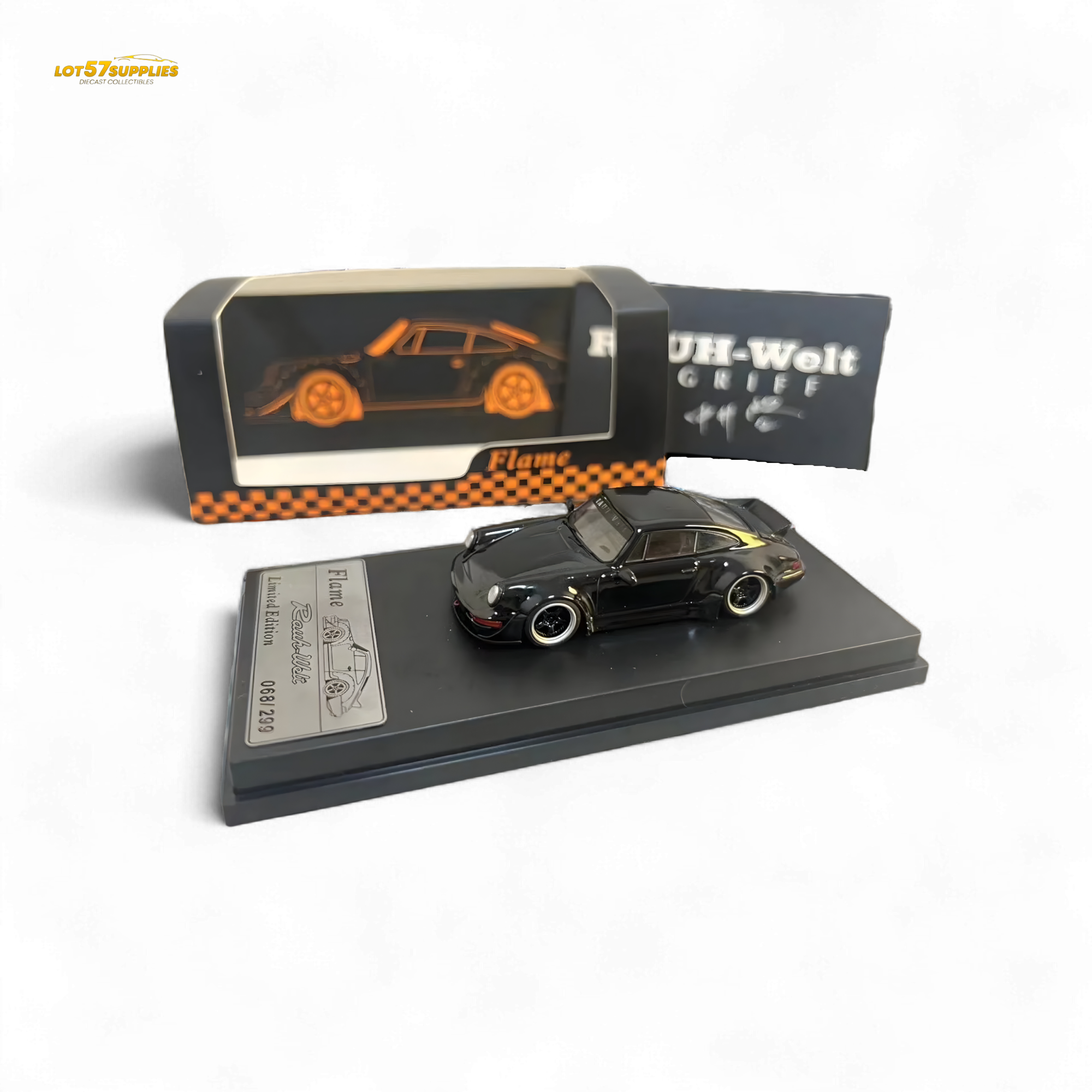 Flame Porsche 964 RWB Ducktail in Gloss Black 1:64