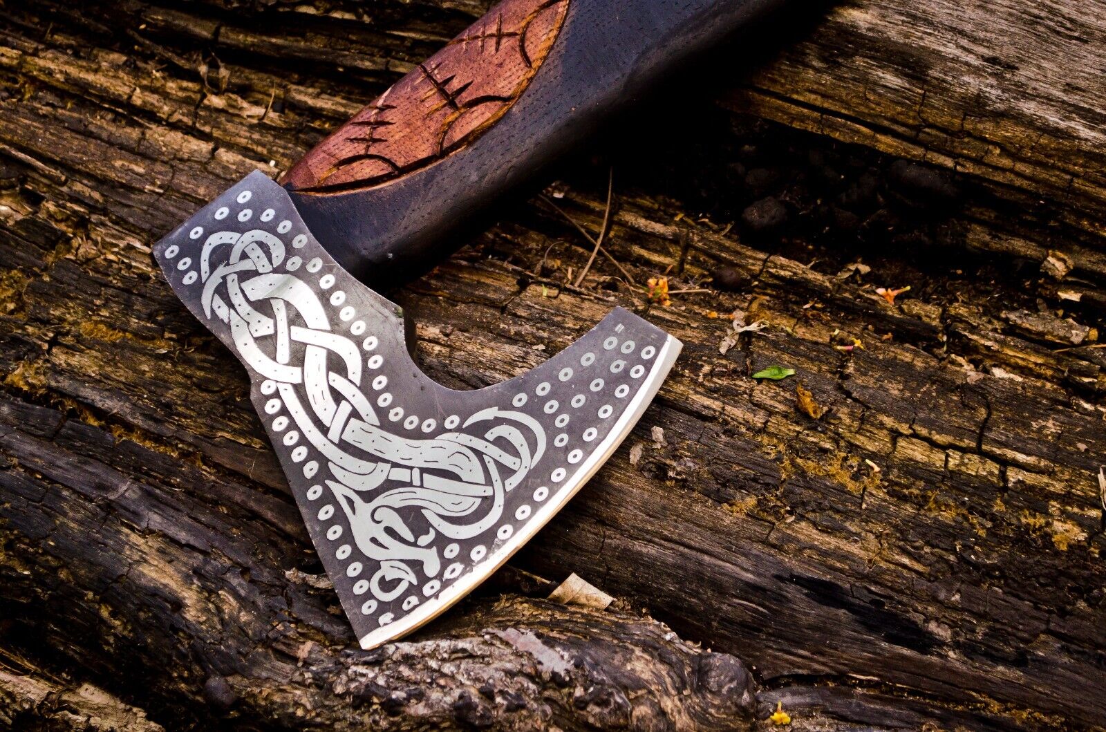 Handcrafted Battle Axe with Engraved 1095 Steel Blade and Hand Engraved Rosewood Handle – KBS Knives Store