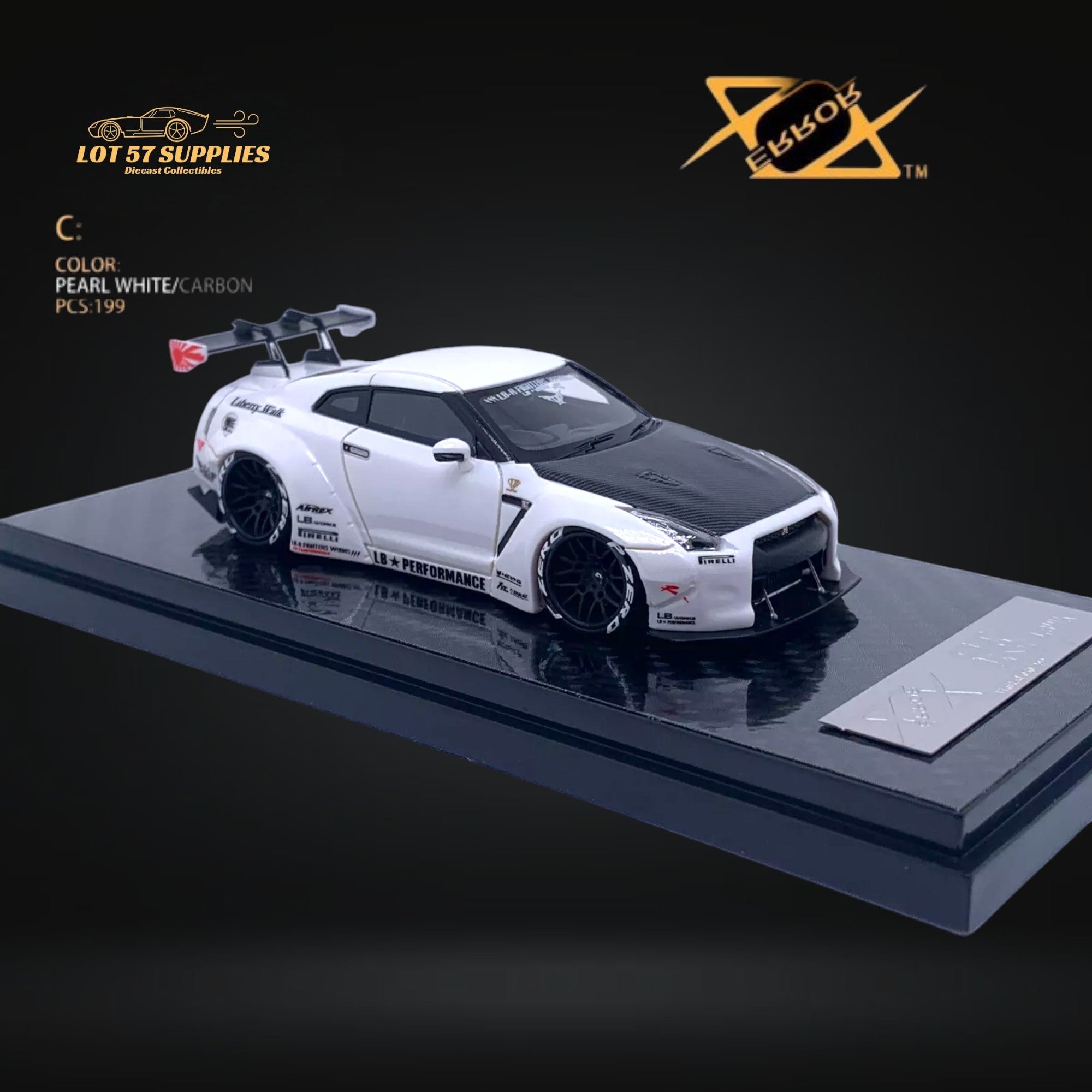 Error404 LB-Works Skyline GT-R R35 Pearl White Carbon Hood 1:64