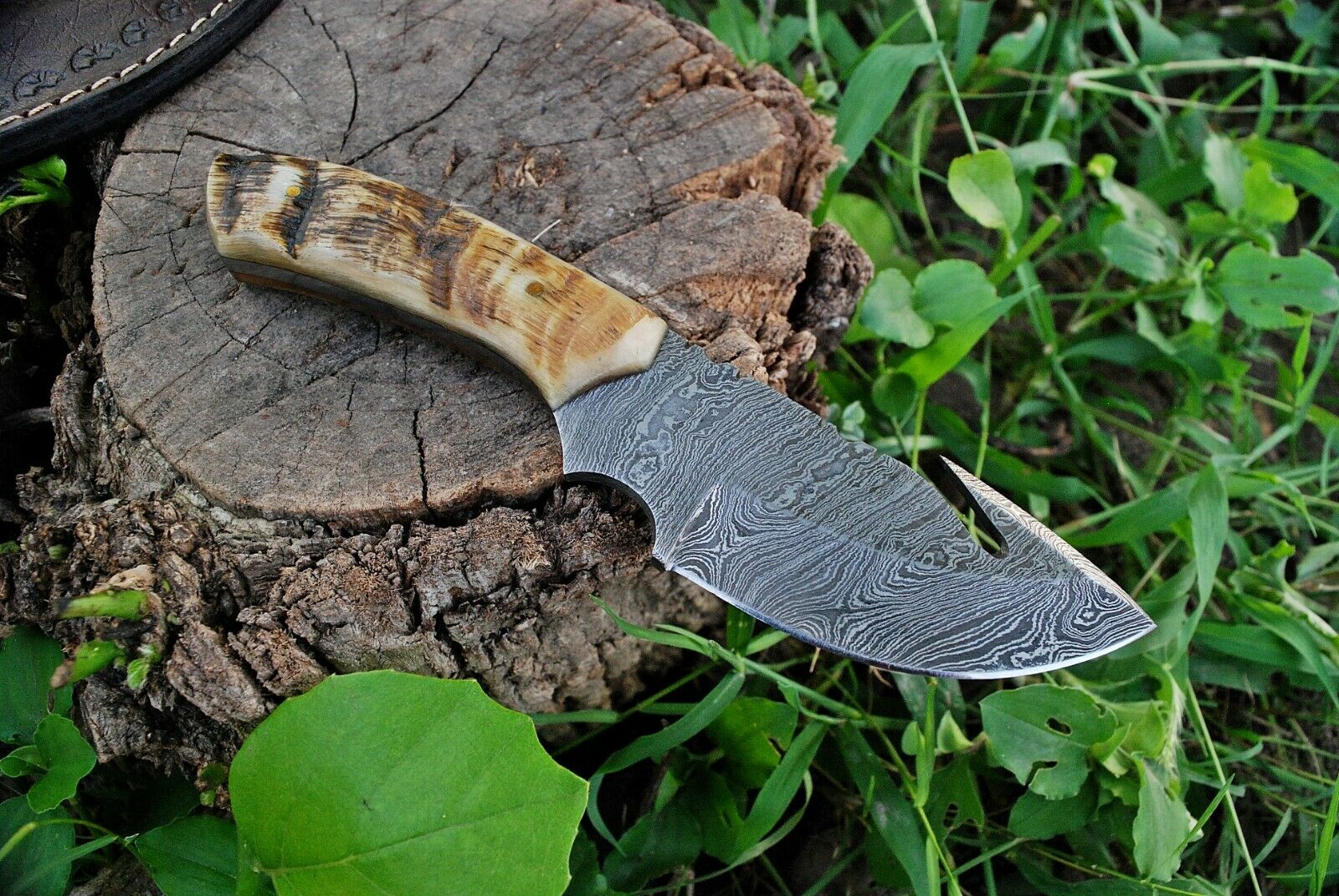 Custom Handmade Damascus Steel Guthook Skinning Knife