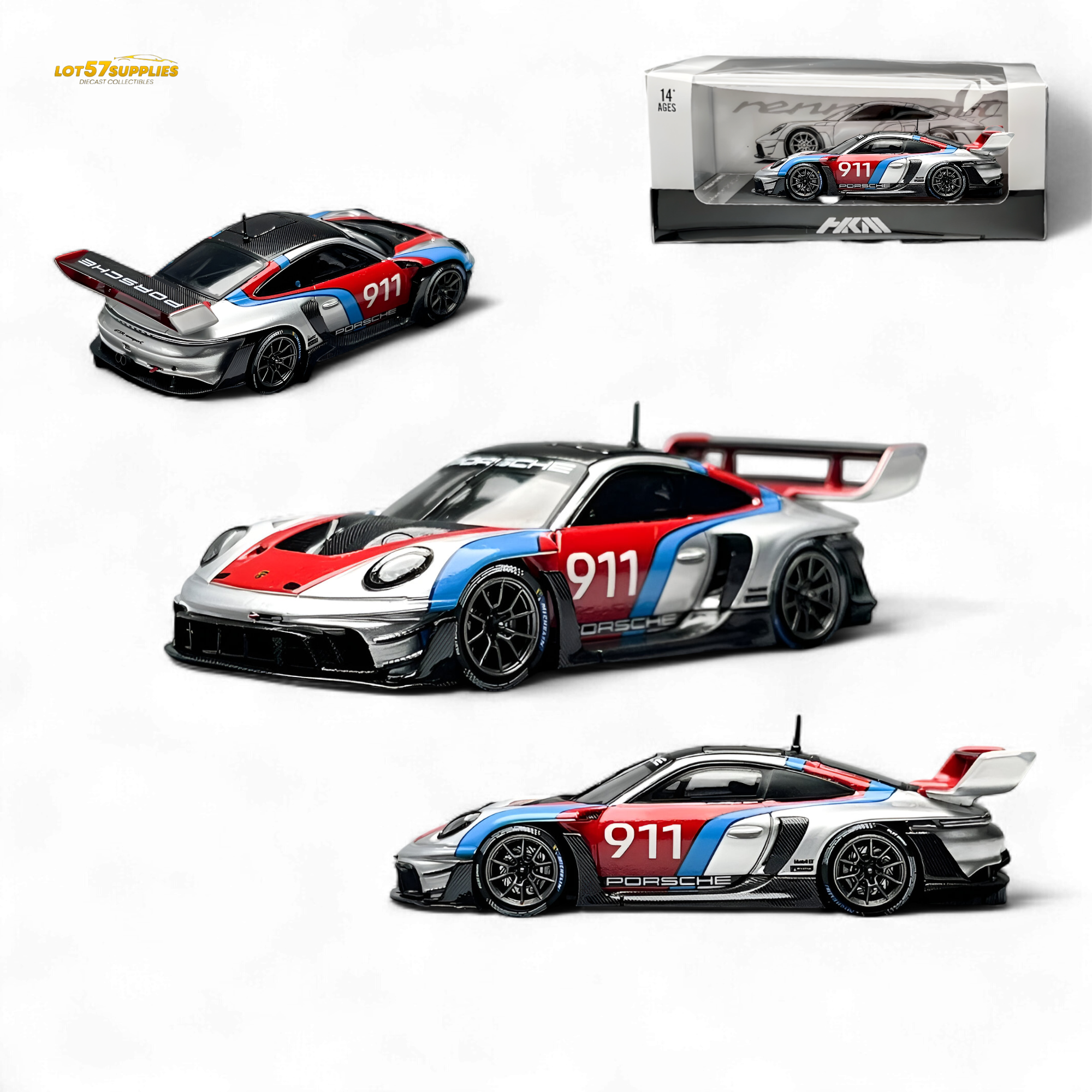 HKM Model Porsche 911 (992) GT3 R Rennsport Silver #911 1:64