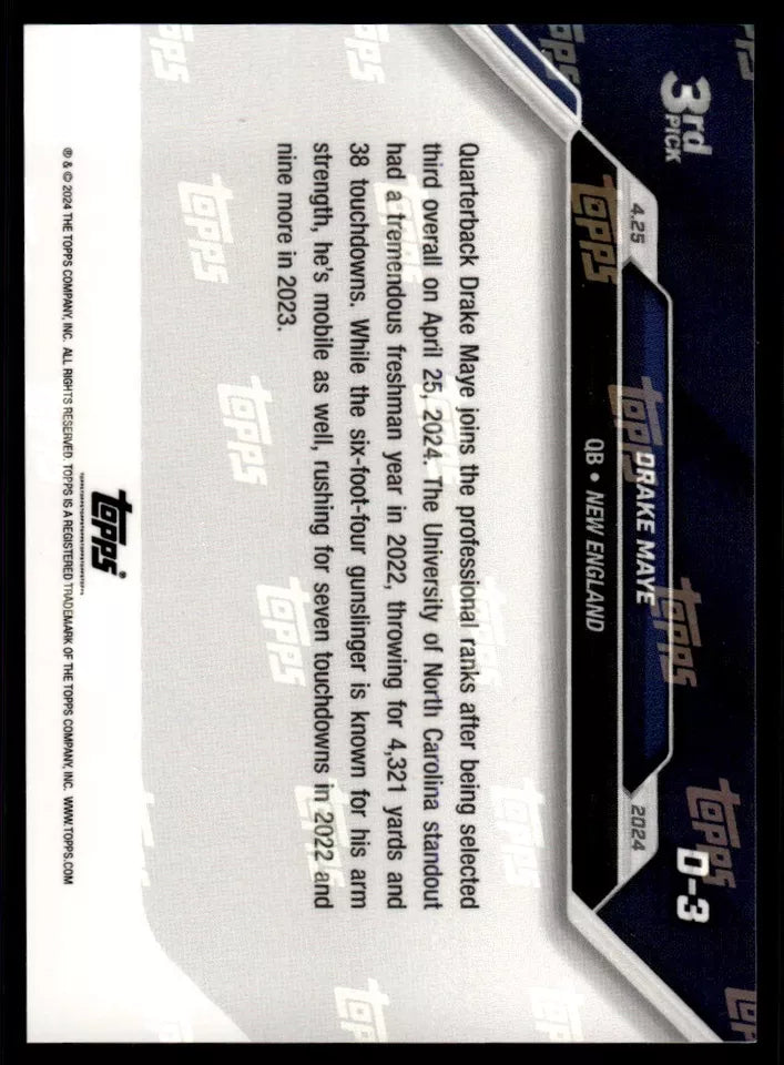 2024 Topps Now Drake Maye #D3 Rookie RC Football Card
