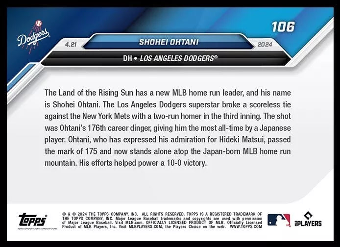 2024 Topps Now Shohei Ohtani #106 Baseball Card