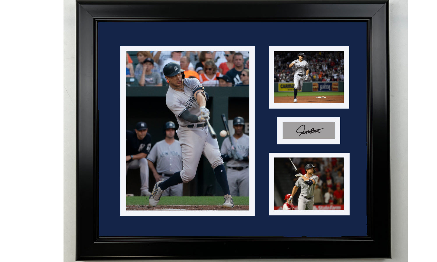 Framed Giancarlo Stanton New York Yankees Facsimile Laser Engraved Signature Baseball 14x11 3 Photo Collage