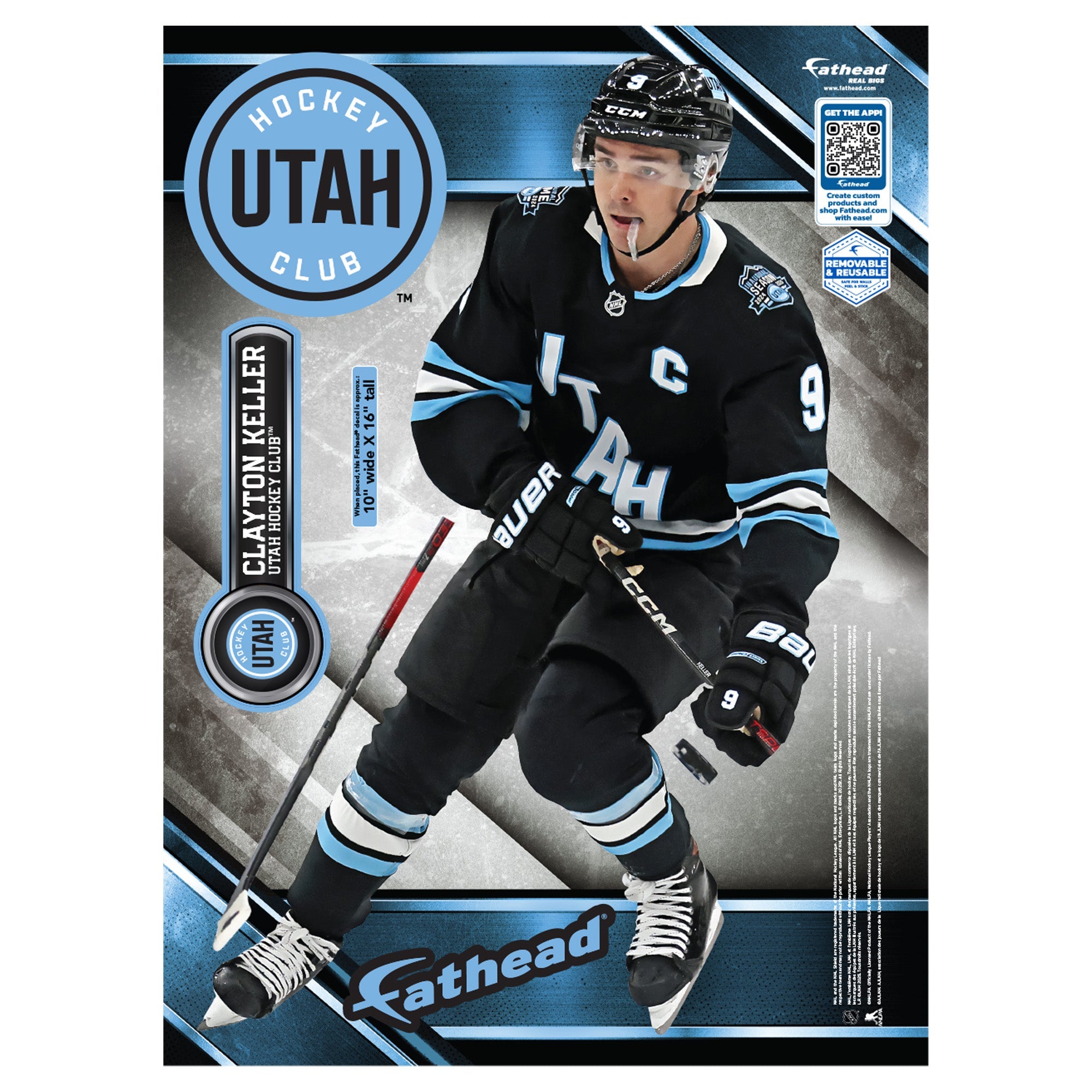 Clayton Keller - Realbig Collection - Official NHL - Utah Mammoth - Reusable Vinyl Wall Decals