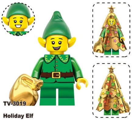 Green Elf Custom Minifigure with Gold Tree Hideout
