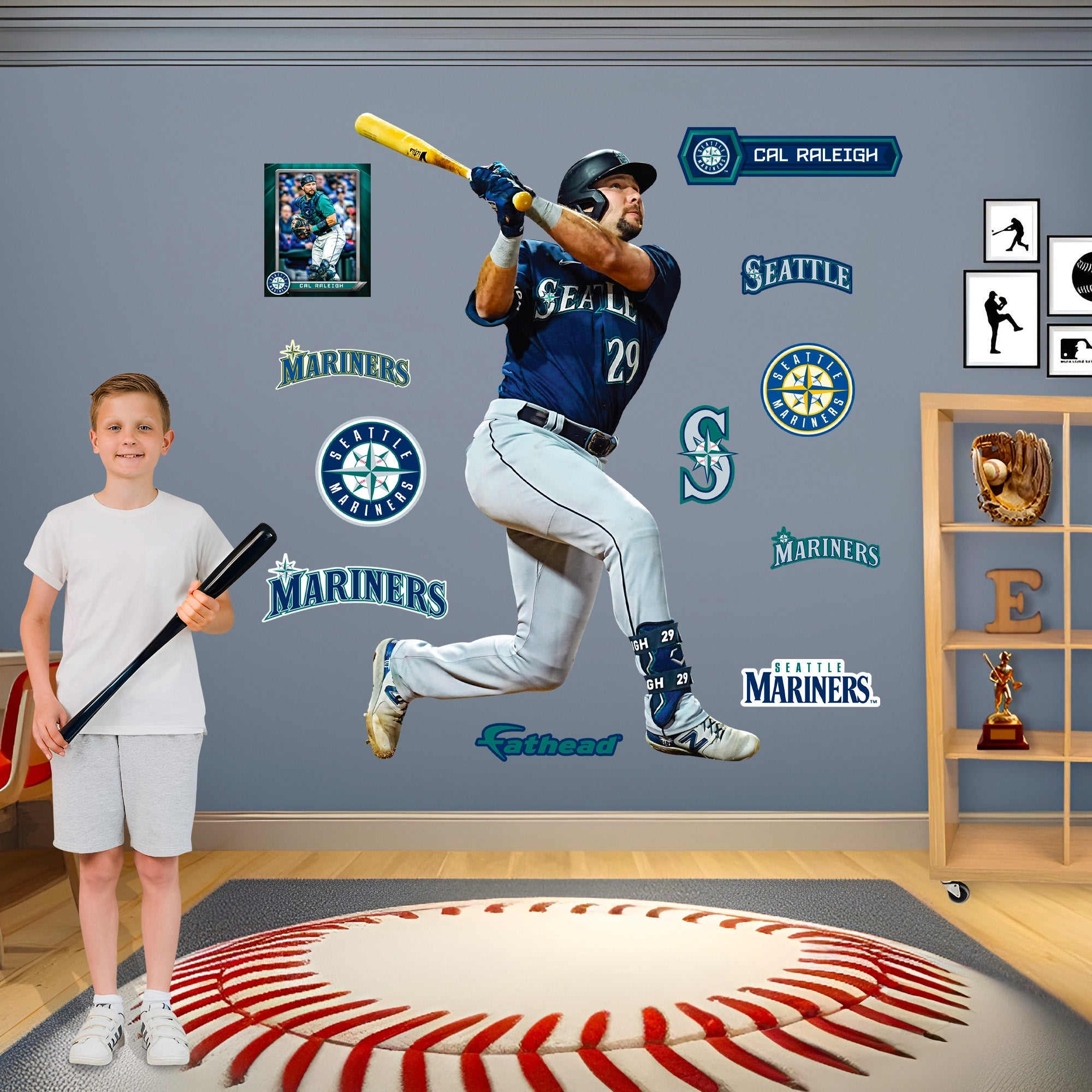 Cal Raleigh - RealBig Collection - Official MLB - Seattle Mariners - Reusable Vinyl Wall Decals
