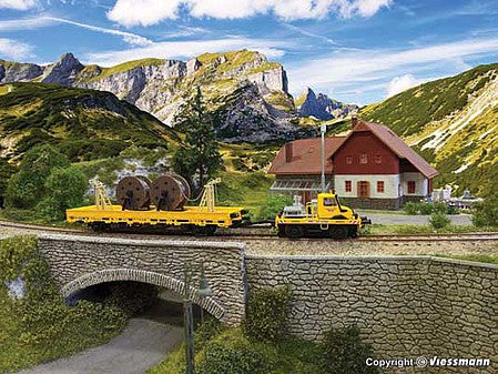 Viessmann 2680 HO Scale Unimog with Lowside Catenary Car - 2-Rail - Sound and DCC -- Yellow