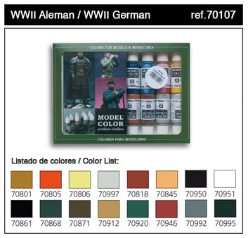 Vallejo 70107 17ml Bottle WWII German Model Color Paint Set (16 Colors)