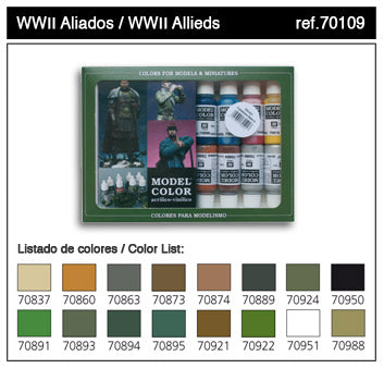 Vallejo 70109 17ml. Bottle WWII Allied Model Color Paint Set (16 Colors)
