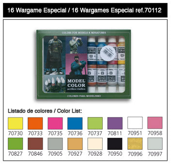 Vallejo 70112 17ml Bottle Wargame Special Model Color Paint Set (16 Colors)