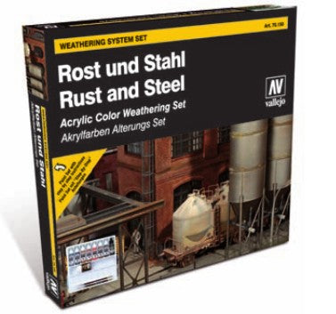 Vallejo 70150 17ml Bottle Rust & Steel Model Color Paint Set (8 Colors & Pigment)