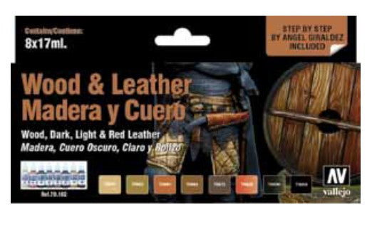 Vallejo 70182 17ml. Bottle Wood & Leather Model Color Paint Set (8 Colors)
