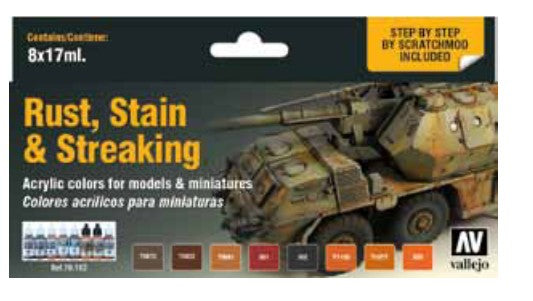 Vallejo 70183 18ml Bottle Rust, Stain & Streaking Model Color Paint Set (8 Color