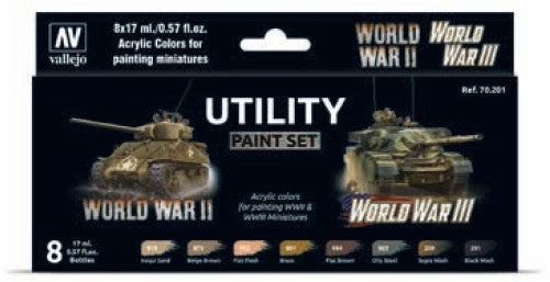 Vallejo 70201 18ml Bottle Utility WWII & WWIII Wargames Model Color Paint Set (8