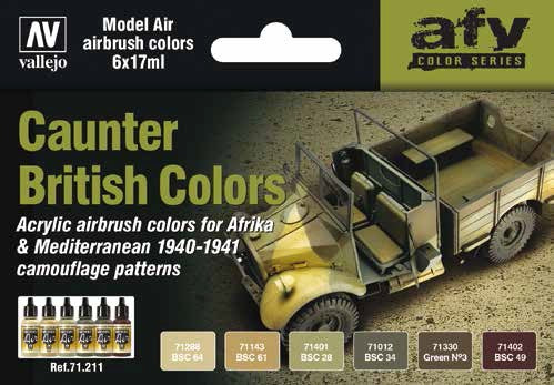 Vallejo 71211 17ml Bottle AFV British Caunter 1940-1941 Model Air Paint Set (6 C