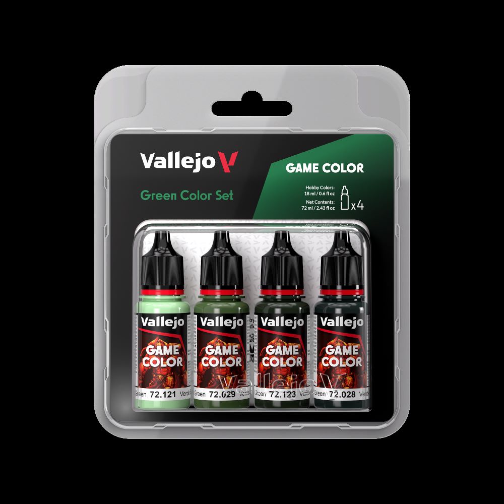Vallejo 72384 18ml Bottle Green (Base, Shadow, Light) Game Color Paint Set (4 Co