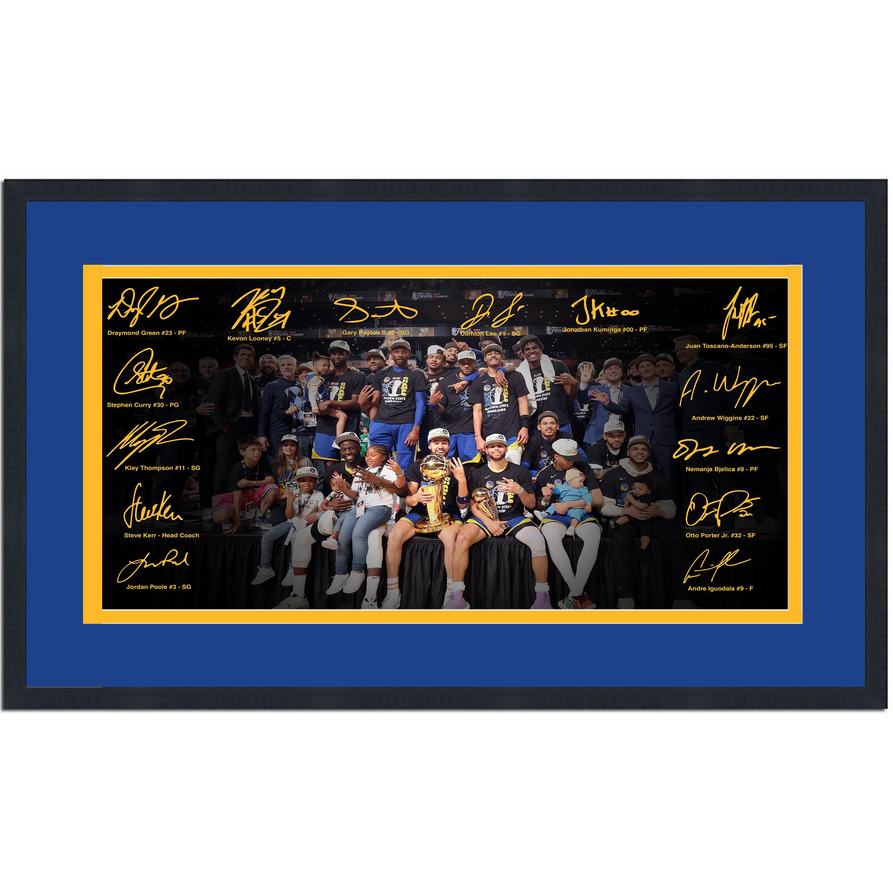 Framed Golden State Warriors 2022 NBA Champions Facsimile Signature Team Auto 16x24 Basketball Photo