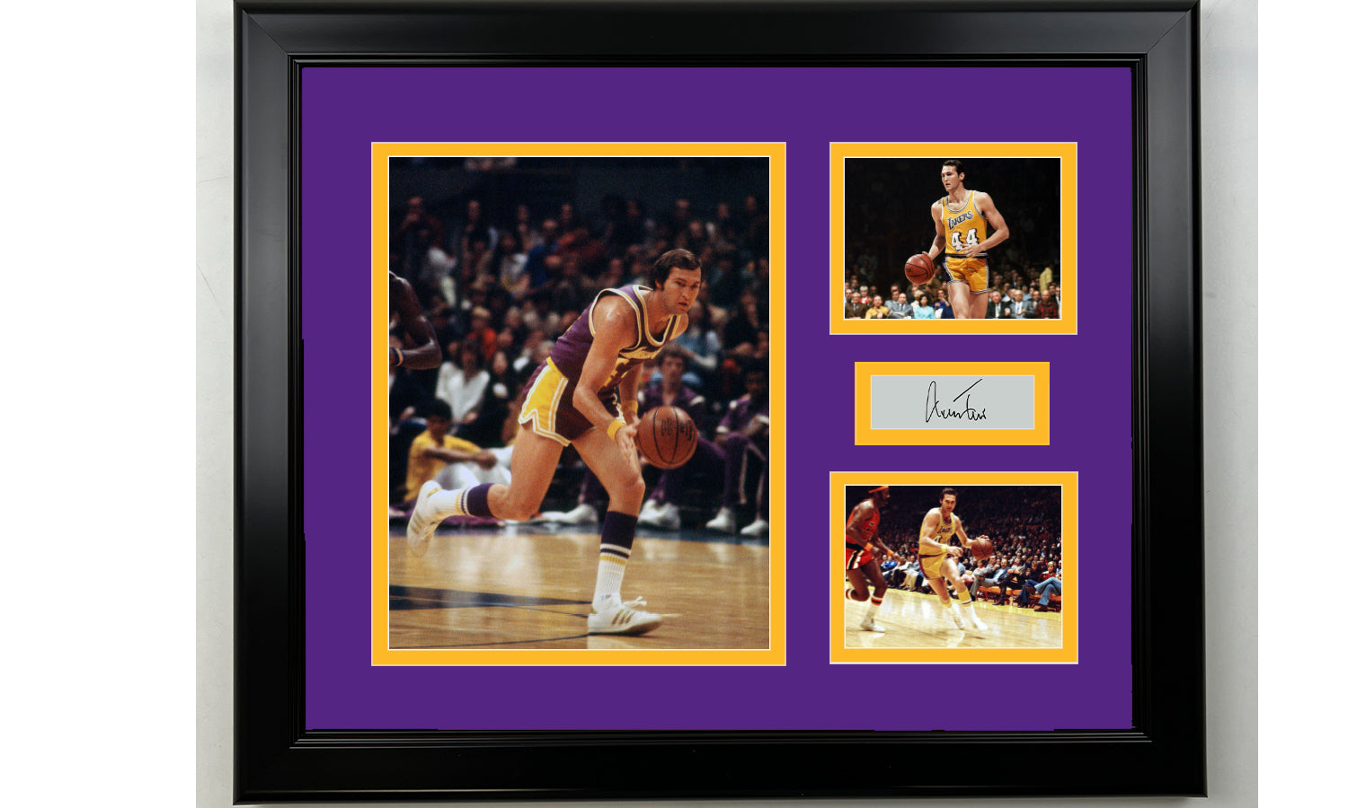 Framed Jerry West Los Angeles Lakers Facsimile Laser Engraved Signature Basketball 14x11 3 Photo Collage