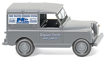 Wiking 10003 HO Scale 1958 Land Rover SUV - Assembled -- Ferguson Tractor Sales & Service (gray, white, blue)