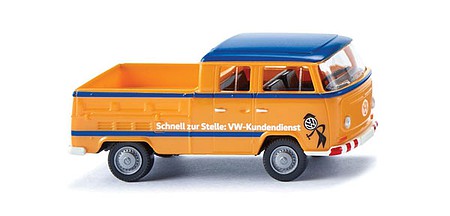 Wiking 31403 HO Scale 1967-1971 Volkswagen T2 Crew-Cab Pickup Truck - Assembled -- VW Customer Service (yellow, blue, German Lettering)