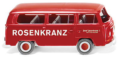 Wiking 31501 HO Scale 1967 Volkswagen T2 Passenger Van - Assembled -- Rosenkranz (red, white, German Lettering)