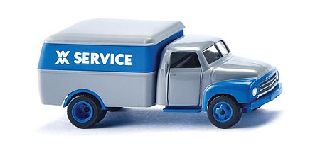 Wiking 35402 HO Scale 1968 Opel Blitz Round Box Delivery Truck - Assembled -- WM Service (blue, gray, German Lettering)