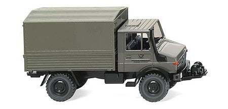 Wiking 37502 HO Scale 1975-1993 Unimog U 1700 L Low-Side Truck - Assembled -- German Post Office (gray, German Lettering)