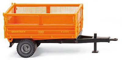 Wiking 38809 HO Scale Brantner Low-Side Single-Axle Farm Dump Trailer - Assembled -- With Screen Side Extensions (orange)