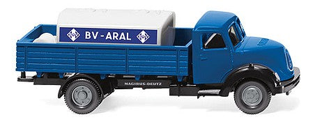 Wiking 43803 HO Scale 1957-1967 Magirus Sirius Low-Side Delivery Truck with Tank Load - Assembled -- ARAL (blue, white; German Lettering)