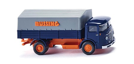 Wiking 47601 HO Scale 1953-1955 Bussing 4500 Low-Side Truck with Tarp Cover - Assembled -- Bussing (blue, orange, German Lettering)