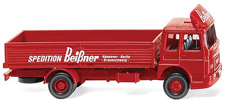 Wiking 51902 HO Scale 1967 MAN Platform Truck - Assembled -- Spedition Beissner (red, white, German Lettering)