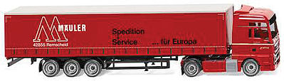 Wiking 53707 HO Scale MAN TGX Euro 6 Tractor w/Canvas-Side Trailer - Assembled -- Mauler (red, white, German Lettering)