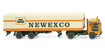 Wiking 54202 HO Scale 1965-1970 Volvo F88 Tractor with Van Trailer - Assembled -- Newexco (yellow, white, black, German Lettering)