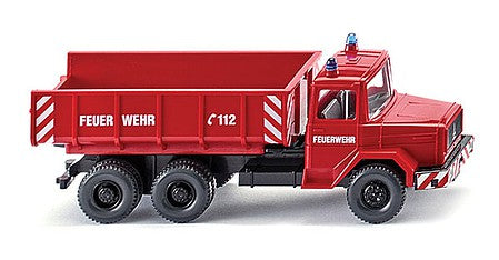 Wiking 62402 HO Scale 1971 Magirus Deutz Dump Truck - Assembled -- Fire Department (red, white, German Lettering)