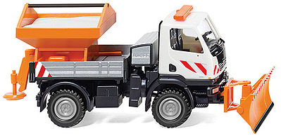 Wiking 64606 HO Scale Unimog U 20 w/Snow Plow & Salt Spreader - Assembled -- White, Silver, Orange
