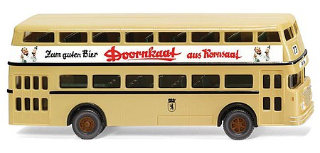 Wiking 72204 HO Scale 1951-1965 Bussing D2U Double-Decker Bus - Assembled -- Berlin, Germany (beige, hite, red, Doornkaat Ad, German Lettering)