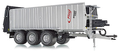 Wiking 77322 11689 Scale Fliegl ASW391 Farm Trailer w/Spreader Mechanism - Assembled -- Silver, Black, Red (German Lettering)
