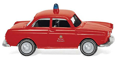 Wiking 86145 HO Scale 1963-1969 Volkswagen 1600 Sedan - Assembled -- Fire Department (red, German Lettering)