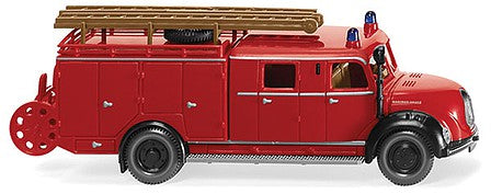 Wiking 86399 HO Scale 1956 Magirus LF 16 Fire Truck - Assembled -- Fire Department (red, black, German Lettering)