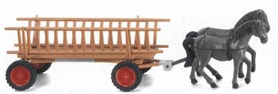 Wiking 89302 HO Scale Farm Equipment - Horse-Drawn Wagons -- Open-Side Hay Wagon w/Rubber Tires & 2-Horse Team
