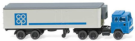 Wiking 95199 N Scale 1963-1971 Magirus Tractor with Reefer Trailer - Assembled -- CO-OP (blue, silver, German Lettering)