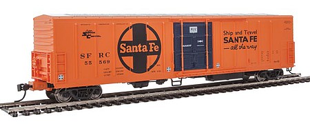 Walthers Mainline 910-3938 HO Scale 57' Mechanical Reefer - Ready to Run -- Santa Fe SFRC #55569 (orange, black, Large Logo, Ship and Travel Slogan)