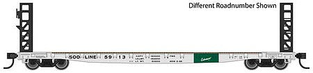 Walthers Mainline 910-5915 HO Scale 53' GSC Bulkhead Flatcar - Ready to Run -- Soo Line #5945 (white, black, green)