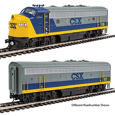 Walthers Mainline 910-9939 HO Scale EMD F7 A-B Set - Standard DC -- CSX #116, #119 (YN2, gray, blue, yellow)