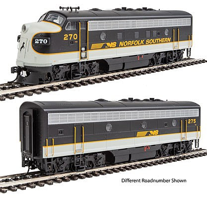 Walthers Mainline 910-9943 HO Scale EMD F7 A-B Set - Standard DC -- Norfolk Southern #270, #276 (Tuxedo: black, Imitiation Aluminum, Dulux Gold)