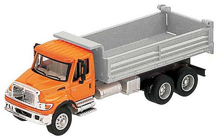 Walthers SceneMaster 949-11661 HO Scale International(R) 7600 3-Axle Heavy-Duty Dump Truck - Assembled -- Orange Cab, Silver Dump Body