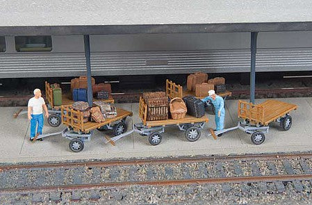Walthers SceneMaster 949-4135 HO Scale Baggage Carts - Plastic Kit -- Gray pkg(5)