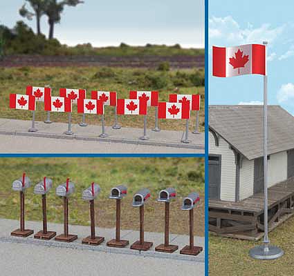Walthers SceneMaster 949-4172 HO Scale Flags (11) and Mailboxes (8)