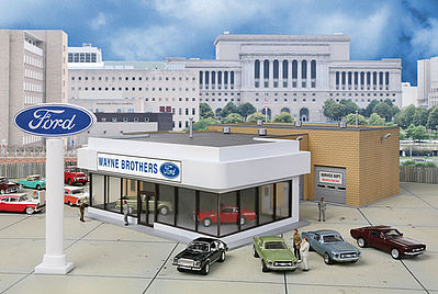 Walthers Cornerstone 933-3483 HO Scale Wayne Bros. Ford Dealership -- Kit - 8-7/8 x 12-1/8 x 3-7/8" 22.5 x 30 x 9.8cm